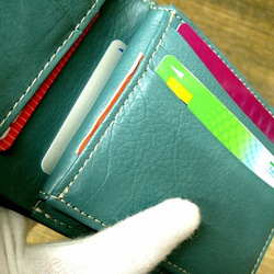 Real leather wallet/Goat & Steer Leather/Emerald & Turquoise 第7張的照片