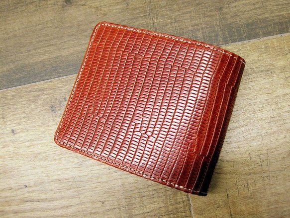 Real leather wallet/Embossed Leather/Iguana Pattern Brown 第1張的照片