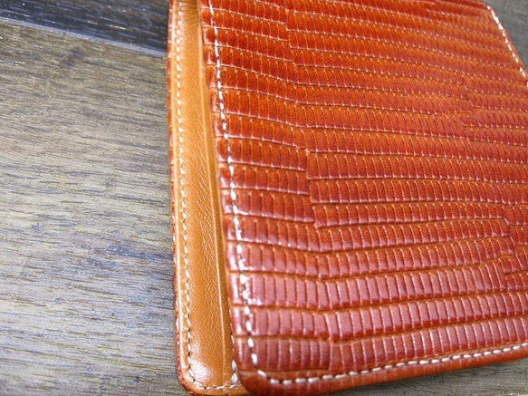 Real leather wallet/Embossed Leather/Iguana Pattern Brown 第8張的照片