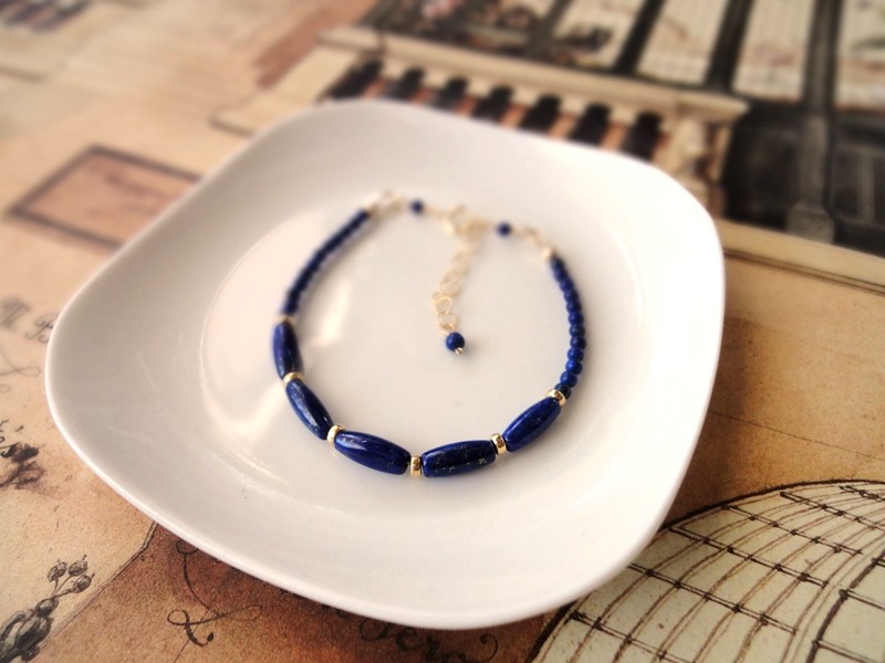 【Creema限定】天然石のコードブレスレット ■ God's Rice ■ 14KGF ラピスラズリ