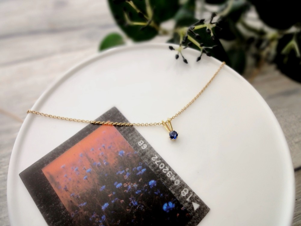 天然石のネックレス ■ ブルーカイヤナイト ■ 立て爪 ラウンド 3mm  14KGF