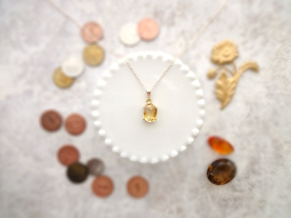 シトリンのネックレス ■ フリーシェイプ  D  ■ 14KGF
