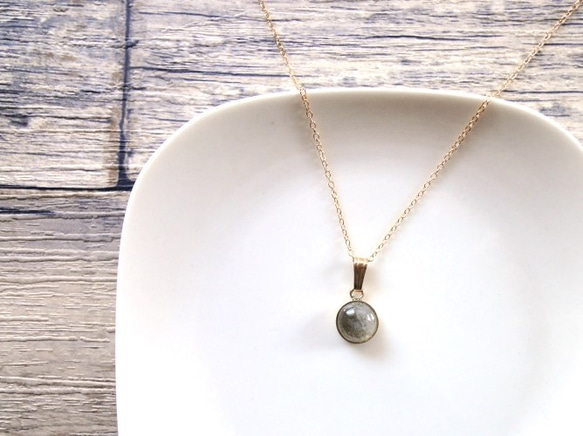 【OUTLET】Necklace■Round cabochon 8mm 14KGF■ラブラドライト 3枚目の画像