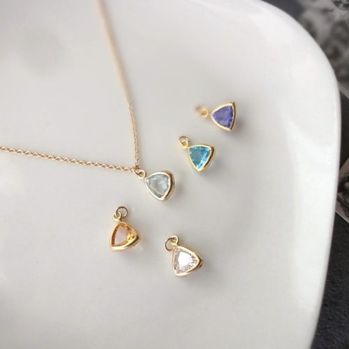 天然石のペンダントネックレス □ トリリアントカット 14KGF