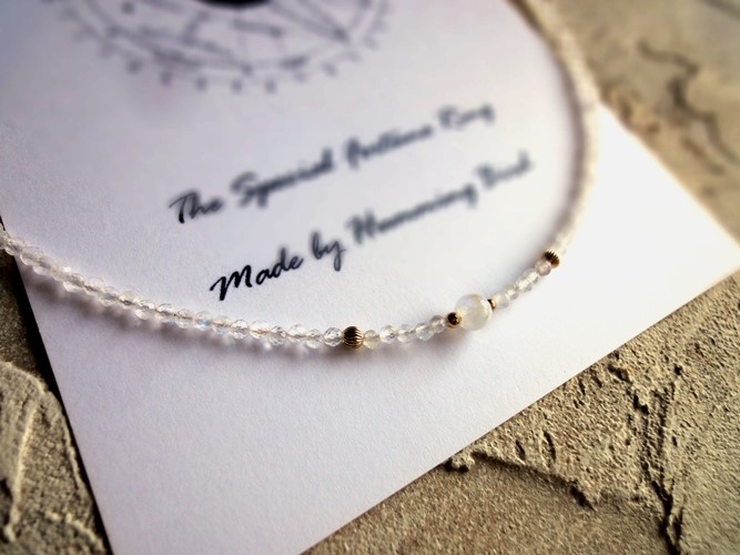 レインボームーンストーンのコードネックレス ■ コルゲートデザイン ■ 14KGF