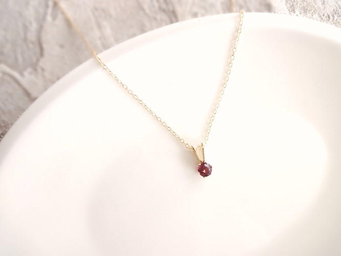 天然石のペンダントネックレス 14KGF ■ 立て爪 ラウンド ■ ロードライトガーネット 4ｍｍ