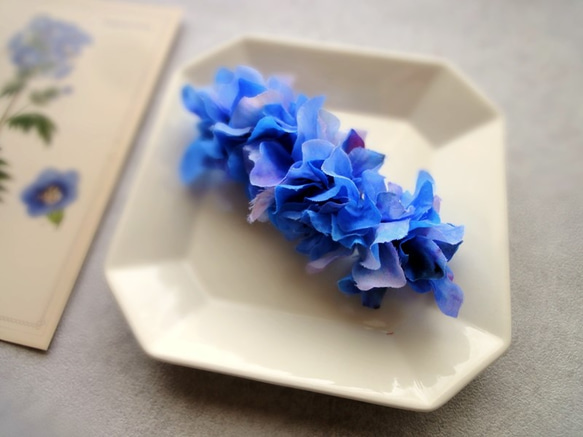 バレッタ ■ 水彩画トーン　紫陽花 ■ ブルー 2枚目の画像