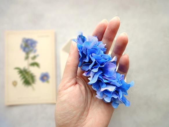 バレッタ ■ 水彩画トーン　紫陽花 ■ ブルー 4枚目の画像