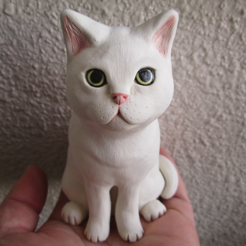 ねこ　猫　白猫　中国美術　陶器　置物　インテリア　工芸品　美術品　A3439 ねこ 猫 白猫 中国美術 陶器 置物 インテリア 工芸品 美術品 A3439