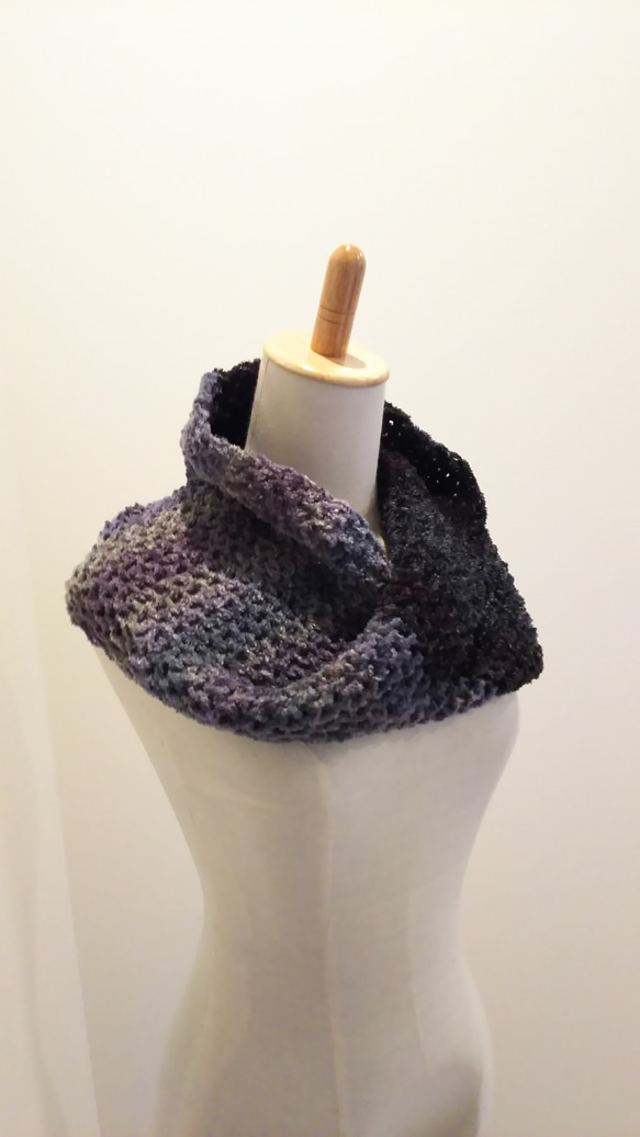 手編みのねじれスヌード 紺、グレー系 スヌード mihasu 通販 6195673