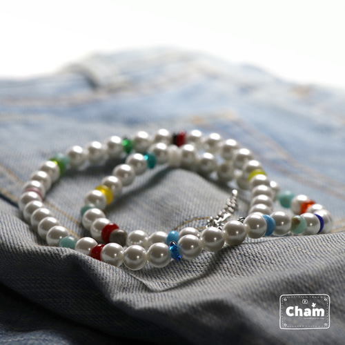カラフルパールネックレス50cm メンズパールネックレス ネックレス
