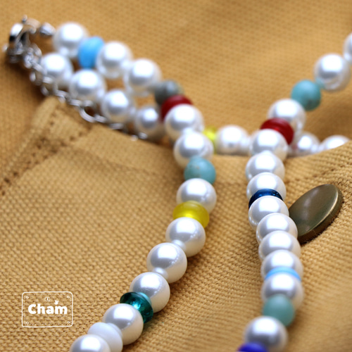 カラフルパールネックレス50cm メンズパールネックレス