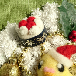 【送料無料】羊毛ﾌｪﾙﾄ イエローセキセイさんのクリスマスリース 2枚目の画像