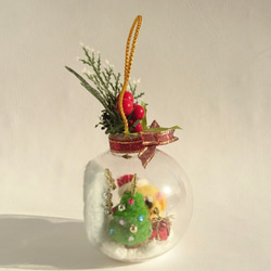 【送料無料】羊毛ﾌｪﾙﾄ  イエローパイドセキセイさんのクリスマスドーム 4枚目の画像