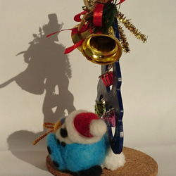 【送料無料】羊毛ﾌｪﾙﾄ ブルーセキセイさんのクリスマスツリー 3枚目の画像