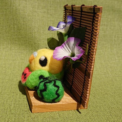 【送料無料】羊毛ﾌｪﾙﾄ グリーンセキセイさんの夏涼み 3枚目の画像