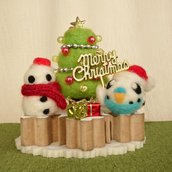 【送料無料】羊毛ﾌｪﾙﾄ 雪だるまさんとのクリスマス 1枚目の画像