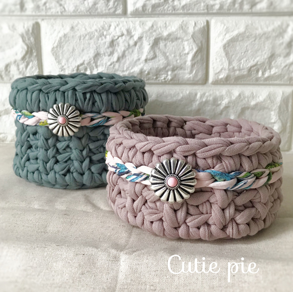 Tシャツヤーン☆小物入れ2点セット☆ボタニカル その他ケース Bonny 