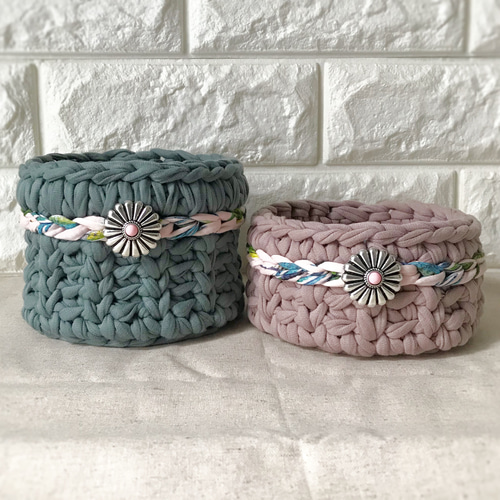 Tシャツヤーン☆小物入れ2点セット☆ボタニカル その他ケース