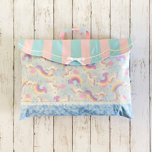 防災頭巾カバー　ハンドメイド　ユニコーン 防災頭巾カバー□虹とユニコーン＊水色＊ラメの星 防災頭巾カバー 手