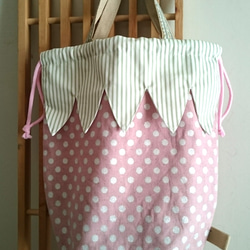 ［Atsuko様専用ページ］大きないちごの体操着袋とコップ袋とシューズケースのセット♪綿麻ラメドット＊ピンク 2枚目の画像
