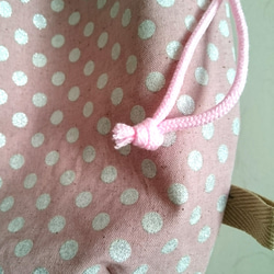 ［Atsuko様専用ページ］大きないちごの体操着袋とコップ袋とシューズケースのセット♪綿麻ラメドット＊ピンク 3枚目の画像