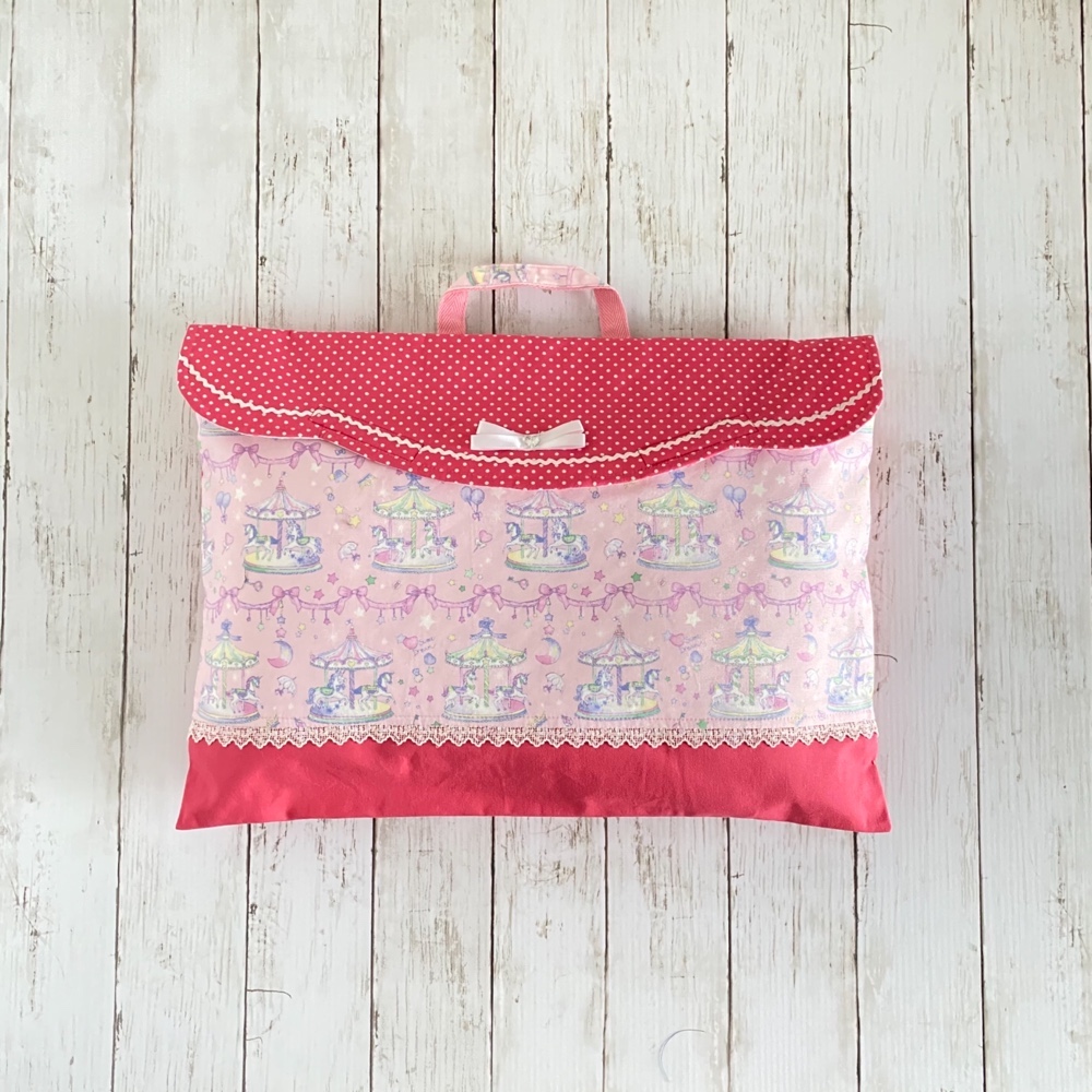 防災頭巾カバー■メリーゴーランドミニｘピンクドット◎ピンク