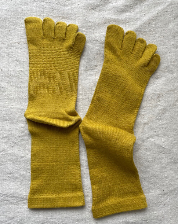５finger socks かりやす染めー淡い黄色　重ねばきおすすめ 24.5-26cm 2枚目の画像
