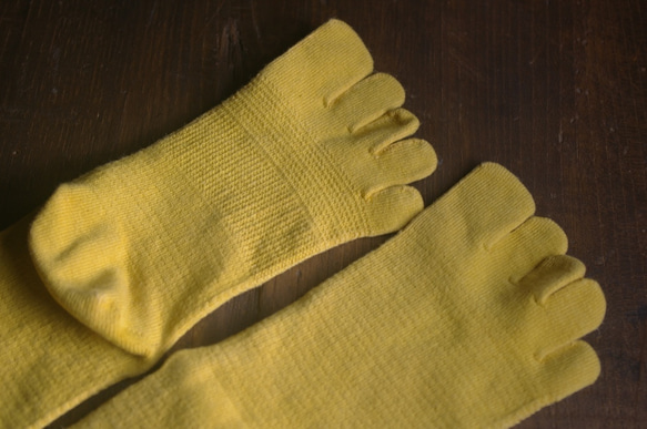 ５finger socks かりやす染めー淡い黄色　重ねばきおすすめ 24.5-26cm 4枚目の画像