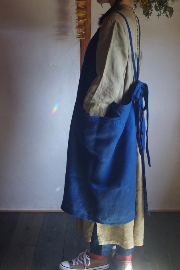 再販オーダー受付  3way　Linen Apron Dress　藍染め　 8枚目の画像