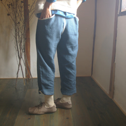 Peace pants Linen  藍とヤシャブシ染め 春色新作2020！ 2枚目の画像