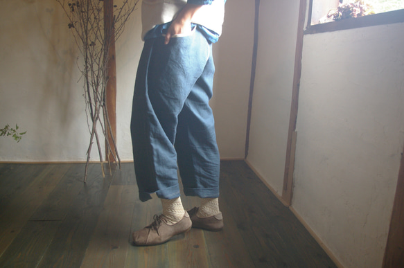 Peace pants Linen  藍とヤシャブシ染め 春色新作2020！ 5枚目の画像