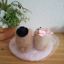 柴犬さんカップル　ラブラブリングピロー　ピンク土台　羊毛フェルト 4枚目の画像