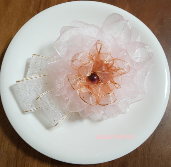 ラッピング リボン　コサージュ　ピンク系 2枚目の画像