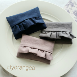 ♡✕200再販 国産リネン 上品フリルポケットティッシュケース ポーチ