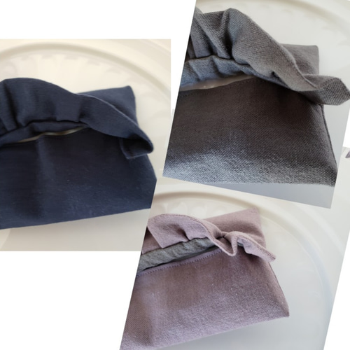 ♡✕200再販 国産リネン 上品フリルポケットティッシュケース ポーチ