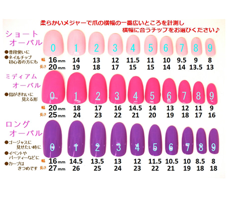 送料無料»測定用ネイルチップ 全6種類♪ ネイルチップ（つけ爪