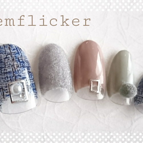 ♡ブルーツイードネイル♡ ネイルチップハンドメイド
