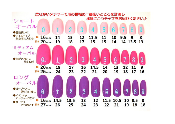 ネイルチップの種類＆サイズ表 ネイルチップ（つけ爪） gemflicker