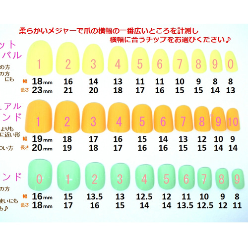 チップサイズ表 ネイルチップサイズ表※注意事項 | kedakaiネイル