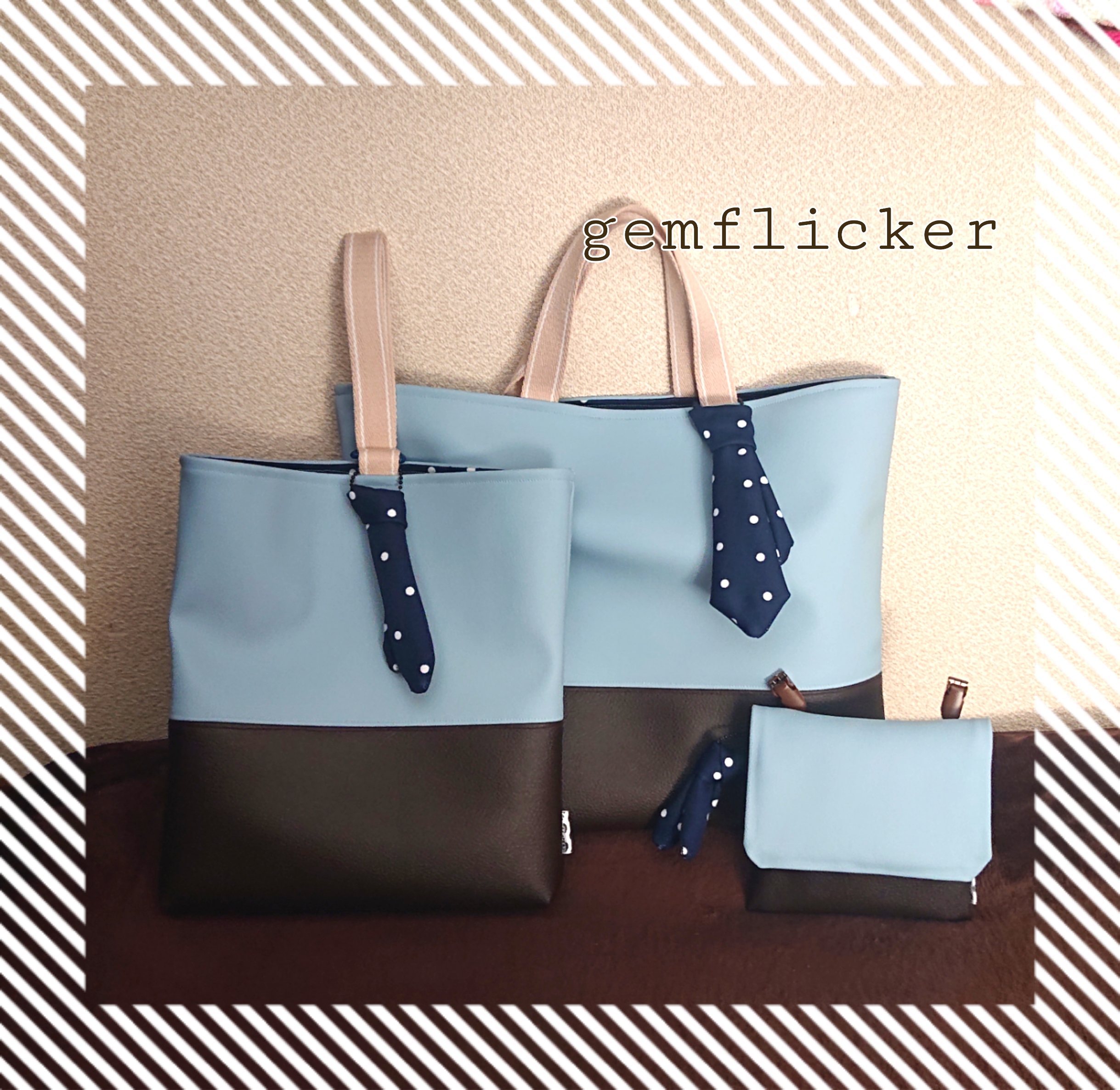 【名入れ無料中！】フェイクレザーのネクタイ付きレッスンバッグ&シューズバッグ&移動ポケット♪3点セット♪