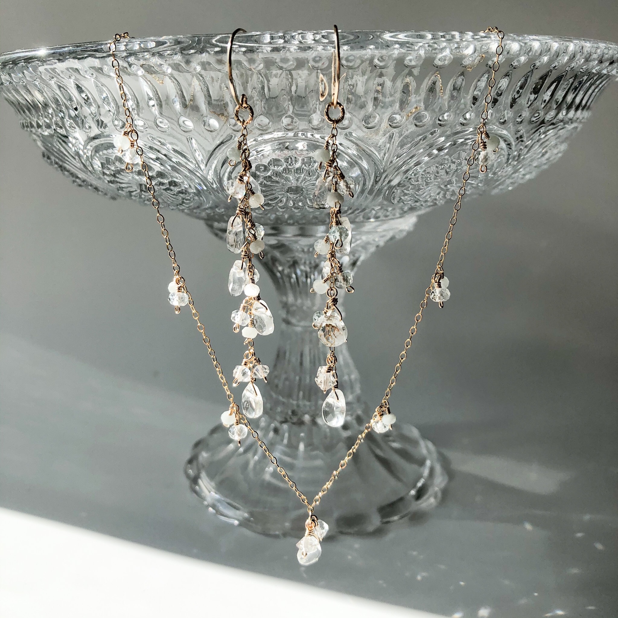 【creema限定】14kgf クリスタル、ハーキマーダイヤモンド、アクアマリンのピアス&ネックレスセット(新春福袋)