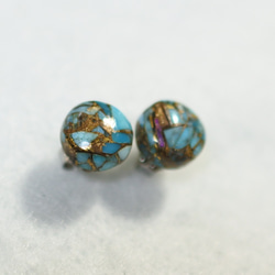 （1件）藍銅綠松石耳環（8毫米，鈦金屬柱） 第3張的照片