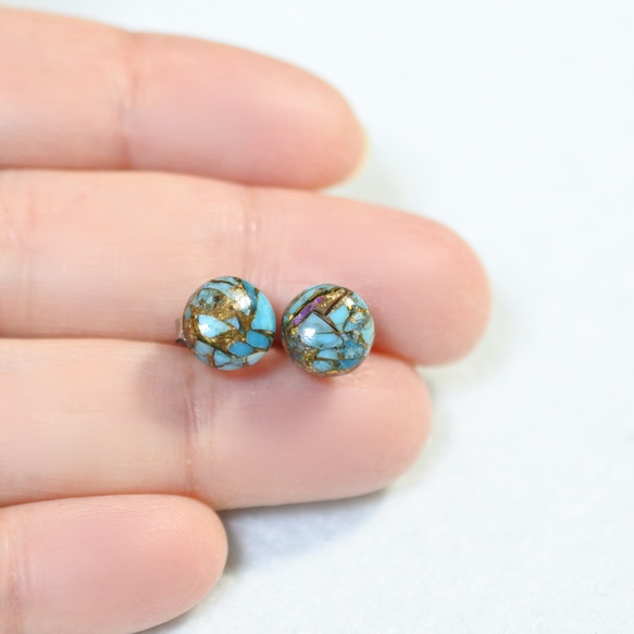 （1件）藍銅綠松石耳環（8毫米，鈦金屬柱） 第4張的照片