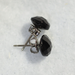 （1件/插座）黑色on瑪瑙/凸圓形切割耳釘（8毫米/鈦金屬柱） 第3張的照片