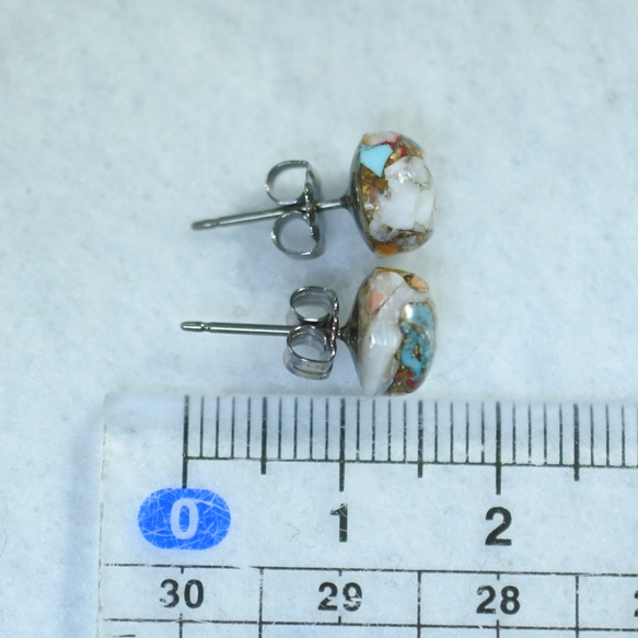 （1件）牡蠣銅綠松石耳環（8毫米，鈦金屬柱） 第5張的照片