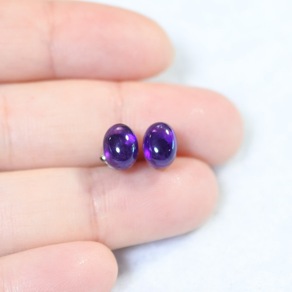 (1 件) 紫水晶耳釘 8 x 6 毫米（鈦柱） 第4張的照片