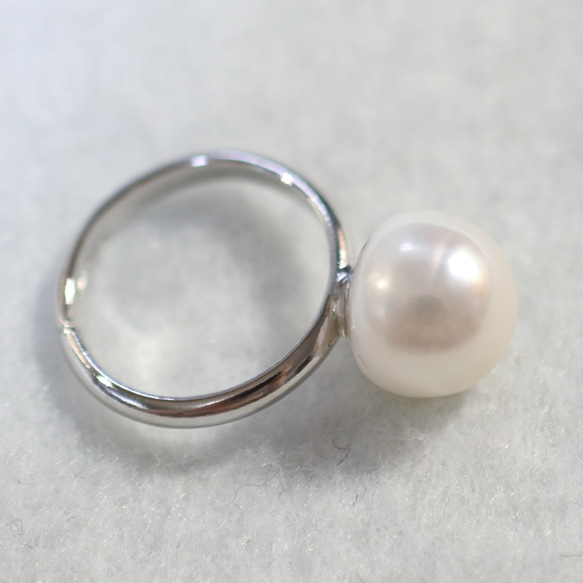 (1 件) 超大淡水珍珠戒指（銀色，一碼合一） 第3張的照片