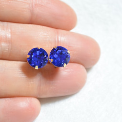 施華洛世奇·大顆粒Chaton&#39;s耳環（雄偉藍色·8毫米） 第4張的照片