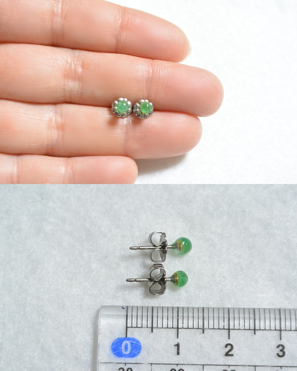 （１点もの）ザンビア産エメラルドのスタッドピアス（3.5mm・チタンポスト） 5枚目の画像